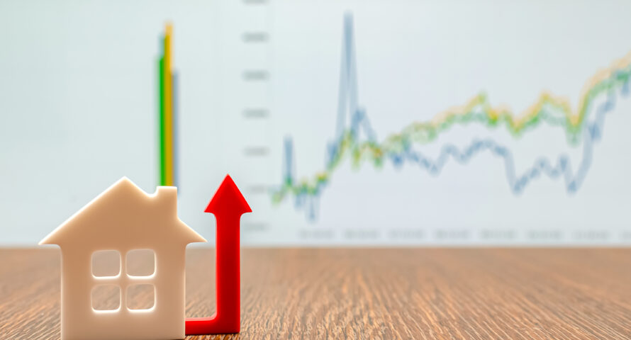 Real estate market, growth chart in 2021 with houses